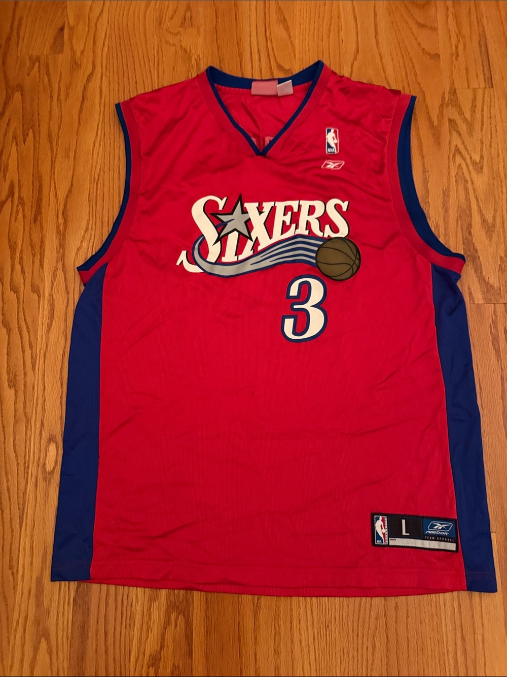 Reebok Red & Blue Allen Iverson Philadelphia 76ers #3 Basketball Jersey Large